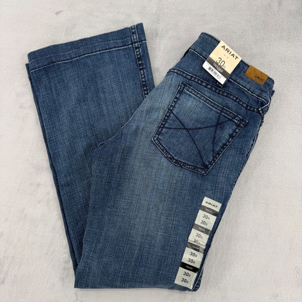 Ariat Denim Trouser Jeans Womens 30R Medium Wash Wide Leg Strech Western NEW